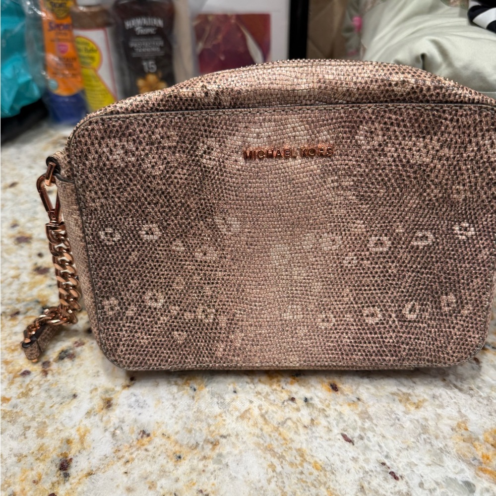 Michael Kors Brown Cosmetic Bag with Metallic Finish